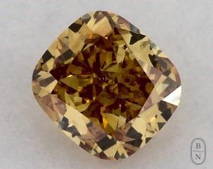 This cushion modified cut 0.39 carat Fancy Intense Yellow Orange color si1 clarity has a diamond grading report from GIA